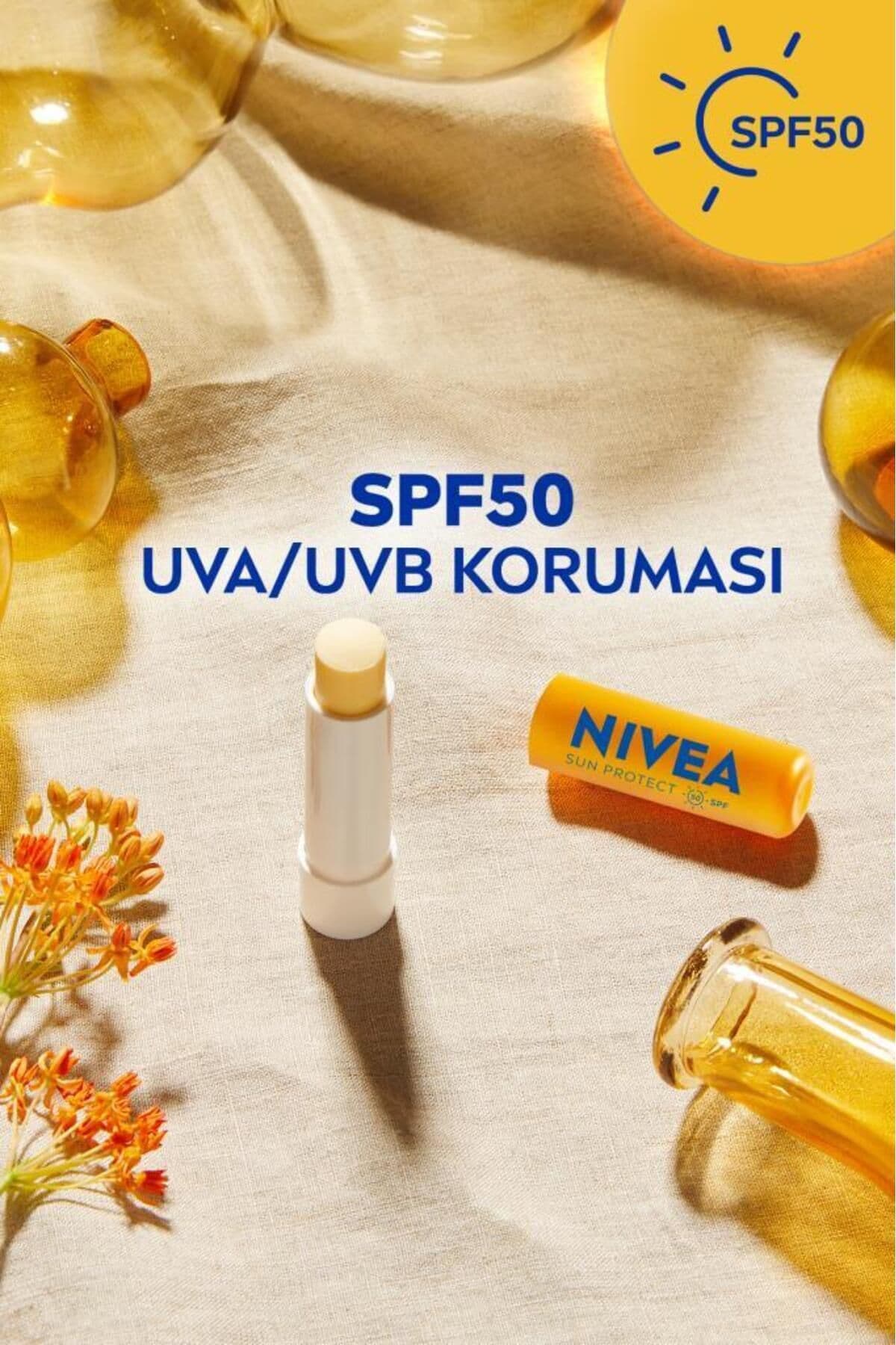 کرم لب ضدآفتاب NIVEA SUN SPF50 نمدار بیرنگ 4.8 گرم ویتامین C و E کرم لب ضدآفتاب NIVEA SUN SPF50 نمدار بیرنگ 4.8 گرم ویتامین C و E