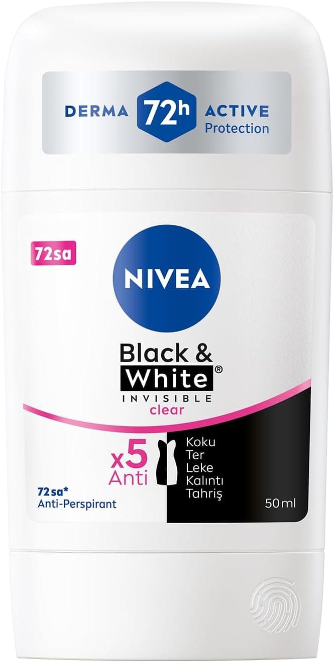 دئودورانت استیک زنانه NIVEA Black&White Invisible Clear با محافظت ضدتعریق ۷۲ ساعته 50 ml دئودورانت استیک زنانه NIVEA Black&White Invisible Clear با محافظت ضدتعریق ۷۲ ساعته 50 ml