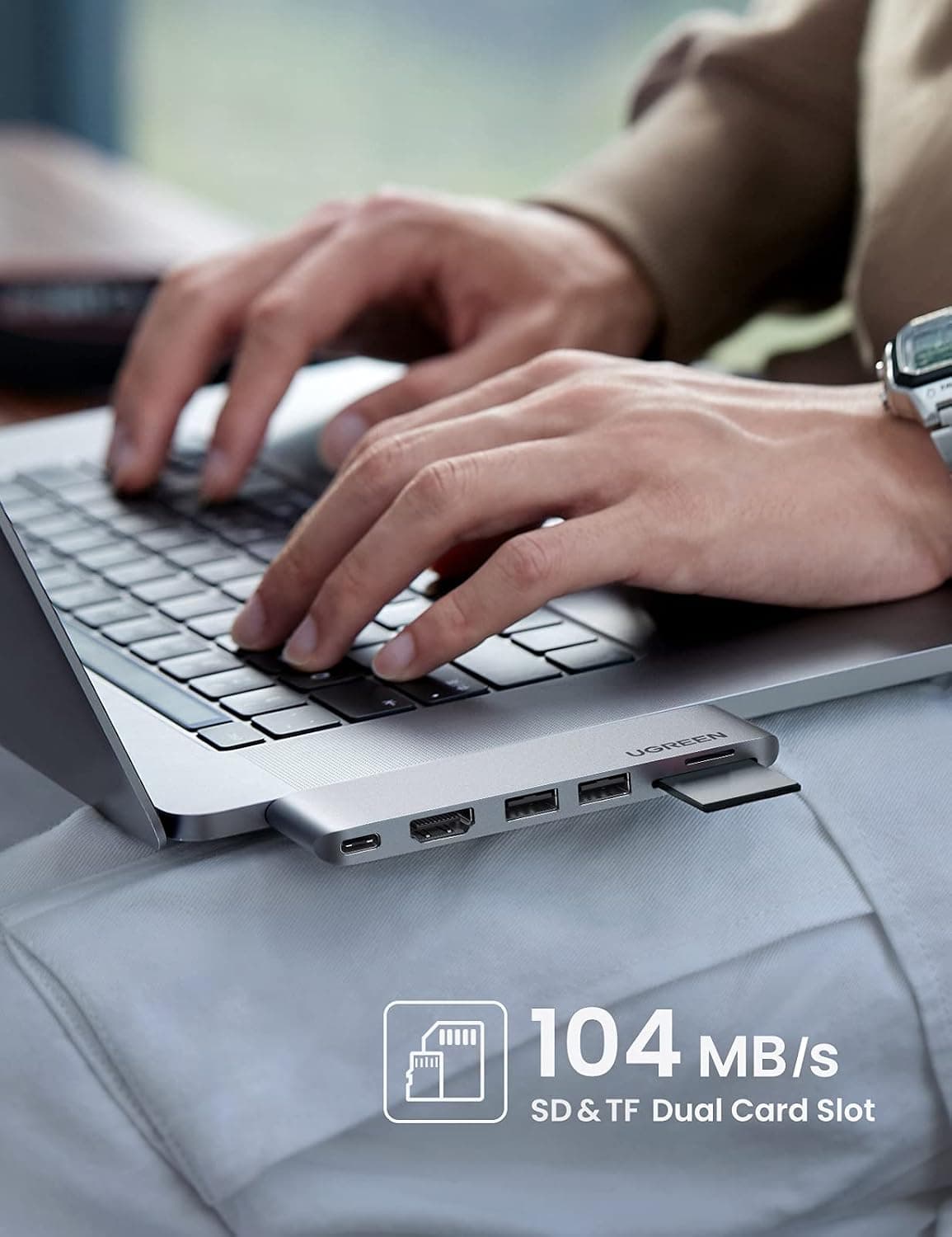 هاب و مبدل UGREEN برای Macbook Pro و Air با Thunderbolt 3 Type-C، HDMI، USB 3.0 و کارتخوان TF و SD هاب و مبدل UGREEN برای Macbook Pro و Air با Thunderbolt 3 Type-C، HDMI، USB 3.0 و کارتخوان TF و SD