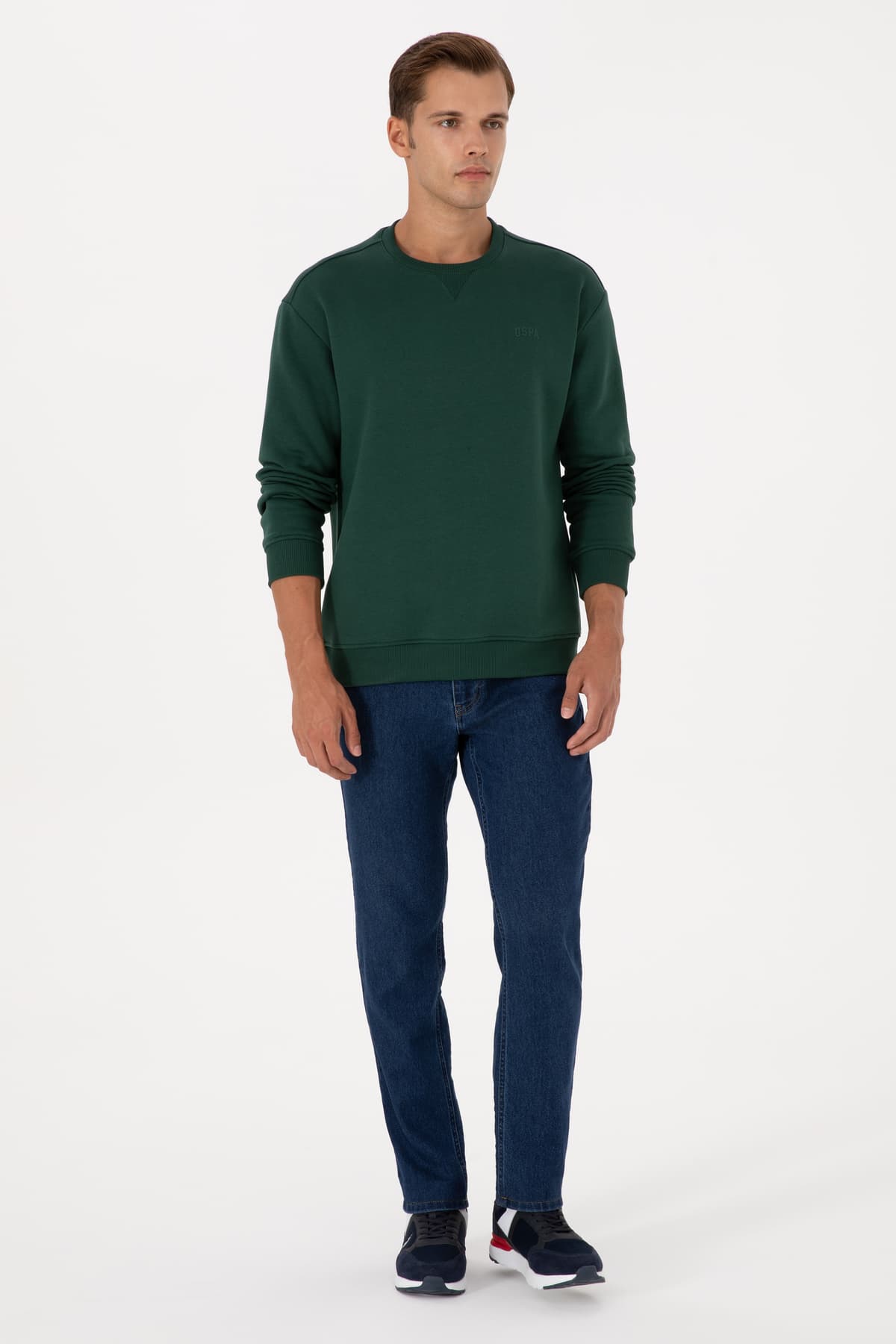 سویشرت مردانه U.S. Polo Assn. کامفورت فیت یقه گرد پرزدار سبز تیره مدل 50313757-VR079 سویشرت مردانه U.S. Polo Assn. کامفورت فیت یقه گرد پرزدار سبز تیره مدل 50313757-VR079