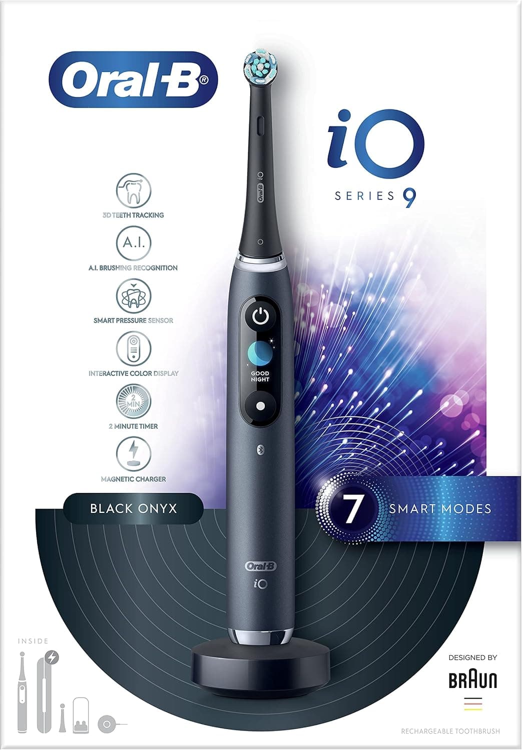 مسواک برقی شارژی Oral-B با نمایشگر رنگی، 7 حالت، 1 دسته مشکی و 1 کیف مسافرتی مدل iO9