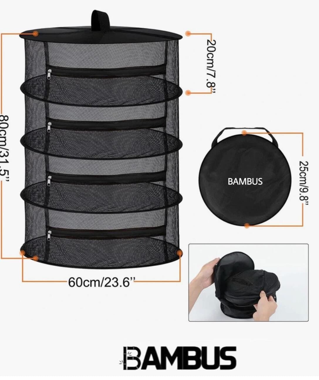 تور خشککن میوه و سبزی Bambus 4 طبقه زیپدار تاشو با کیف تور خشککن میوه و سبزی Bambus 4 طبقه زیپدار تاشو با کیف
