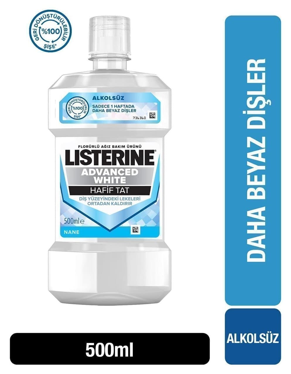 دهانشویه Listerine Advanced White طعم ملایم 500 ml دهانشویه Listerine Advanced White طعم ملایم 500 ml