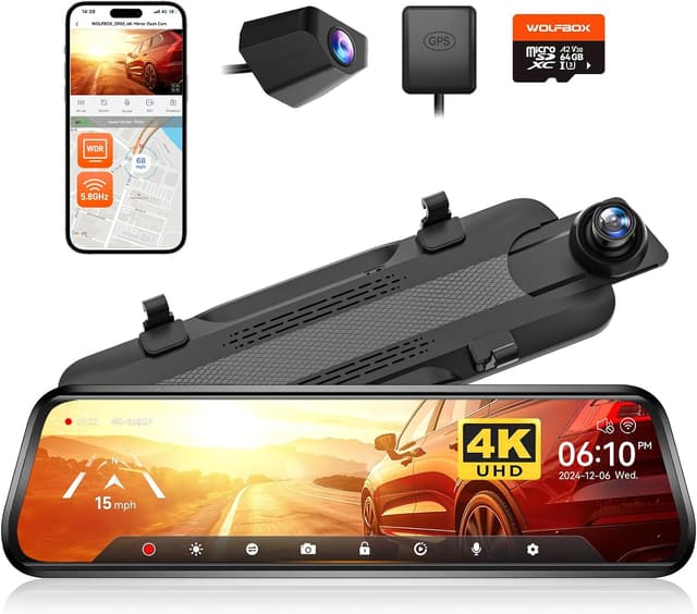 دوربین داشبورد آینهای WOLFBOX ۱۰ اینچی 4K جلو عقب مدل G930 دوربین داشبورد آینهای WOLFBOX ۱۰ اینچی 4K جلو عقب مدل G930