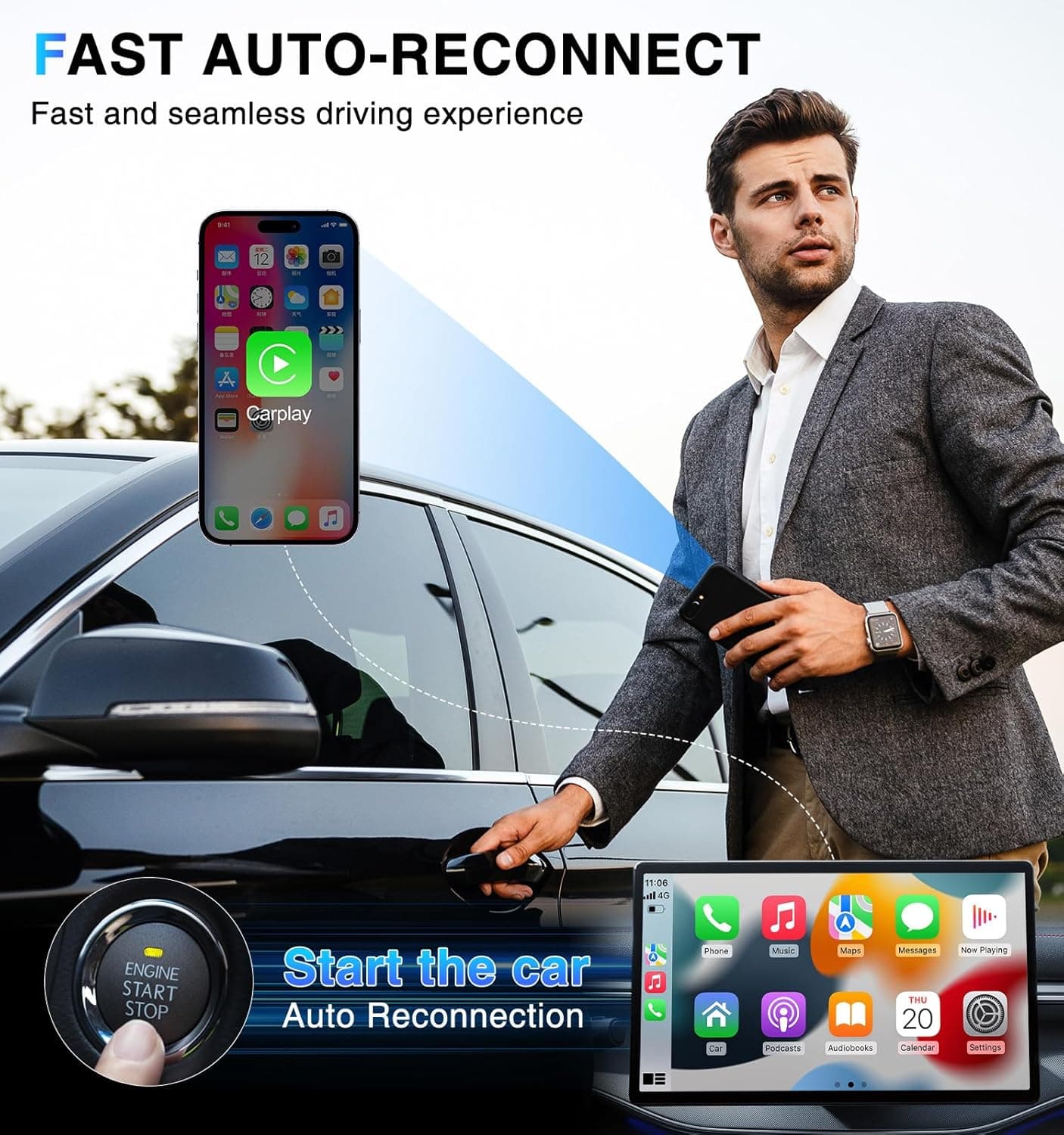 مبدل بیسیم CarPlay خودرو AIZEO سازگار با iPhone iOS 10+ و خودروهای دارای CarPlay سیمی، مشکی مبدل بیسیم CarPlay خودرو AIZEO سازگار با iPhone iOS 10+ و خودروهای دارای CarPlay سیمی، مشکی