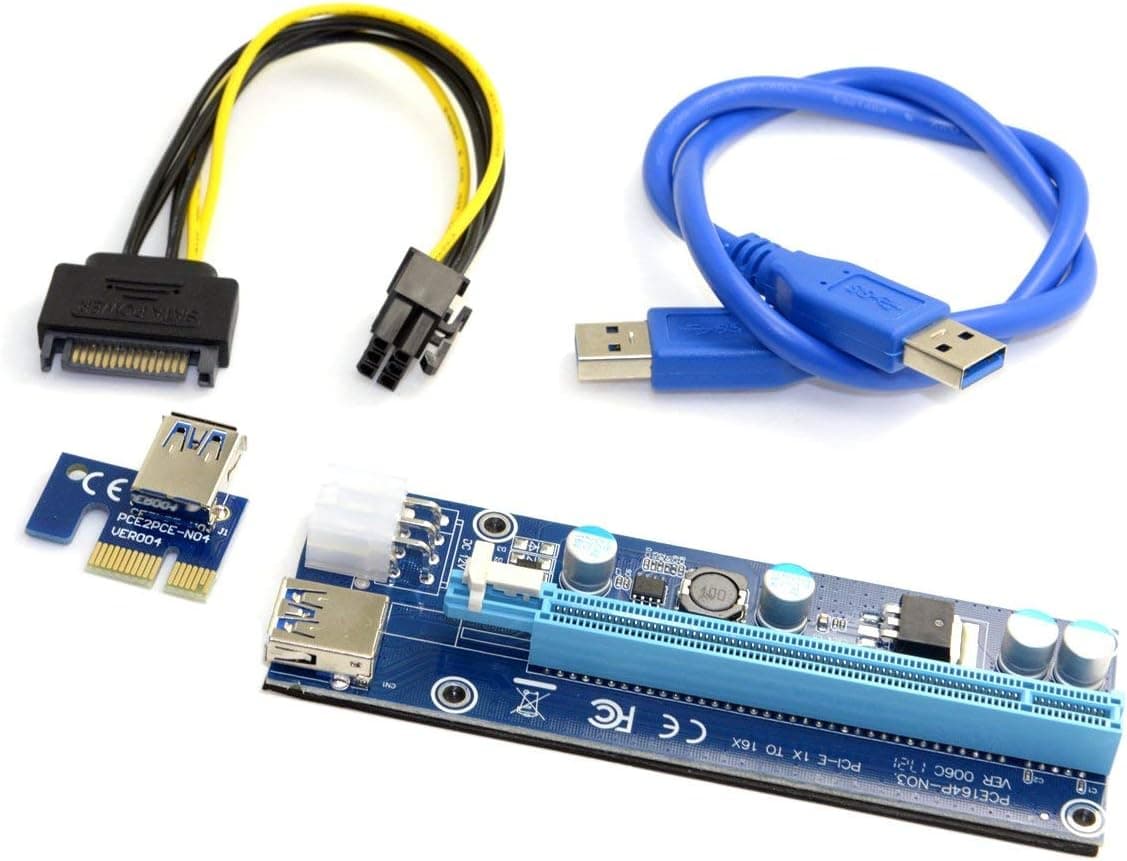 رایزر ماینینگ PCI-E 1x به 16x JSER با USB 3.0 و کابل پاور 6Pin رایزر ماینینگ PCI-E 1x به 16x JSER با USB 3.0 و کابل پاور 6Pin