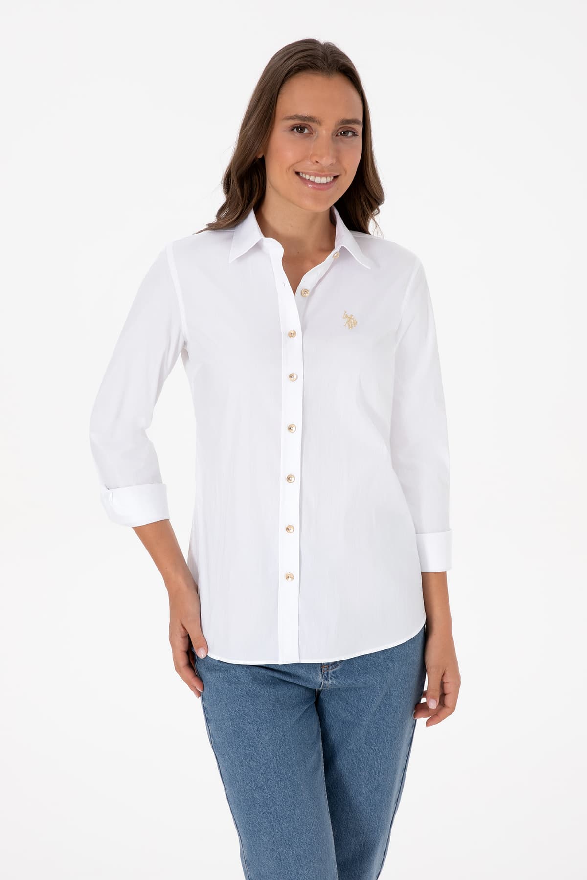 پیراهن زنانه U.S. Polo Assn. سفید آستین بلند ساده مدل 50308024-VR013 پیراهن زنانه U.S. Polo Assn. سفید آستین بلند ساده مدل 50308024-VR013