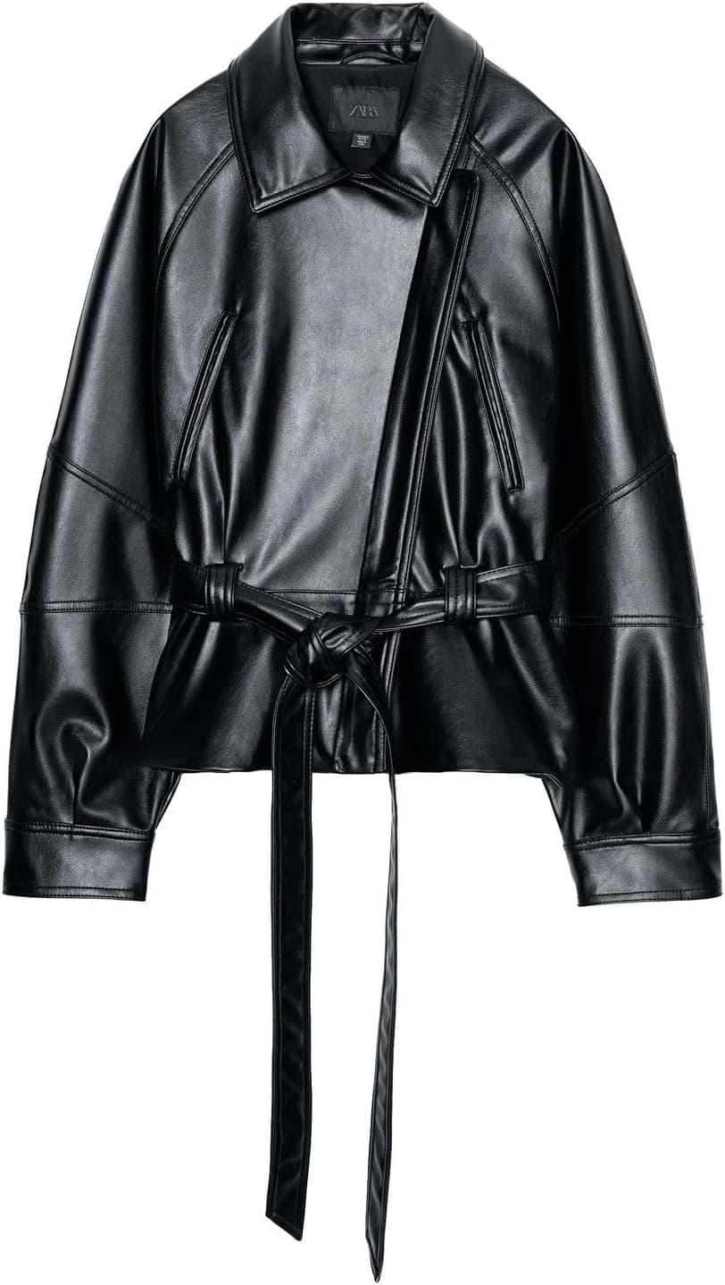 ژاکت زنانه ZARA کمربندی چرم مصنوعی مشکی سایز M ژاکت زنانه ZARA کمربندی چرم مصنوعی مشکی سایز M