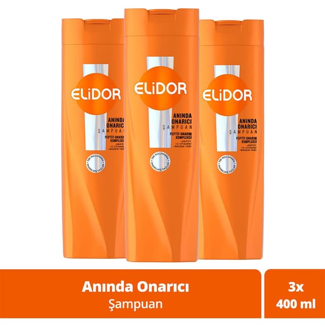 شامپو مو زنانه Elidor ترمیمکننده فوری 400 ml x3 شامپو مو زنانه Elidor ترمیمکننده فوری 400 ml x3