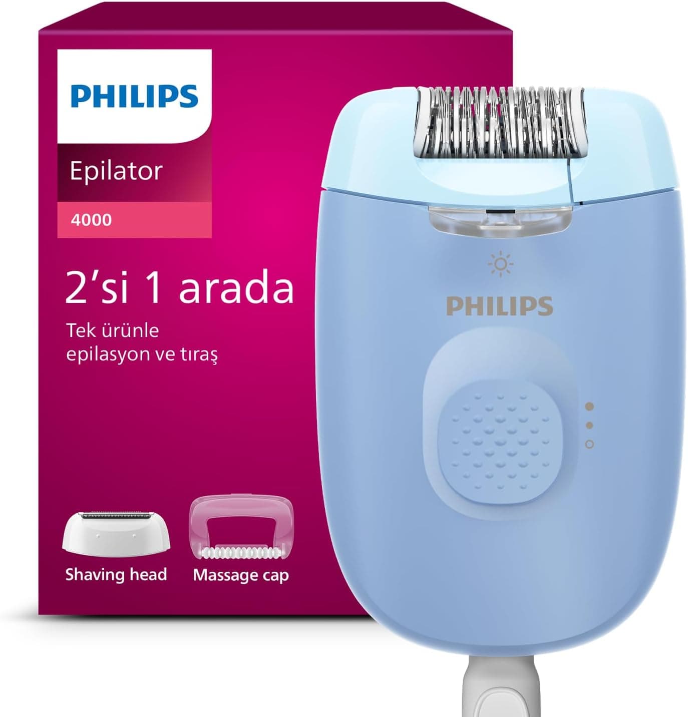 اپیلاتور PHILIPS قابل حمل با چراغ LED و سری قابل شستوشو، آبی روشن، مدل BRE247/05 اپیلاتور PHILIPS قابل حمل با چراغ LED و سری قابل شستوشو، آبی روشن، مدل BRE247/05