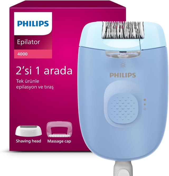 اپیلاتور PHILIPS قابل حمل با چراغ LED و سری قابل شستوشو، آبی روشن، مدل BRE247/05 اپیلاتور PHILIPS قابل حمل با چراغ LED و سری قابل شستوشو، آبی روشن، مدل BRE247/05