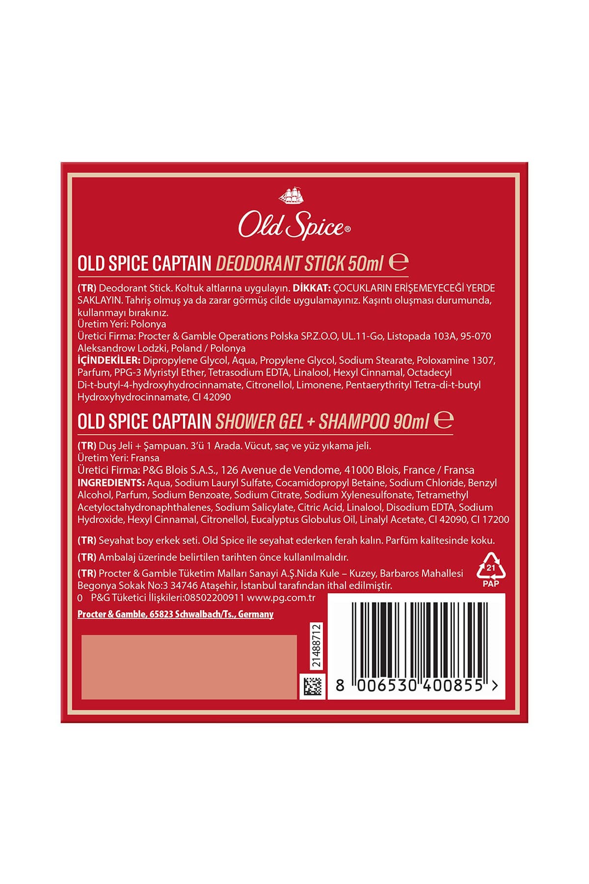 ست هدیه مردانه سفری Old Spice شامل دئودورانت استیکی 50ml و شامپو و ژل حمام 90ml مدل Captain ست هدیه مردانه سفری Old Spice شامل دئودورانت استیکی 50ml و شامپو و ژل حمام 90ml مدل Captain