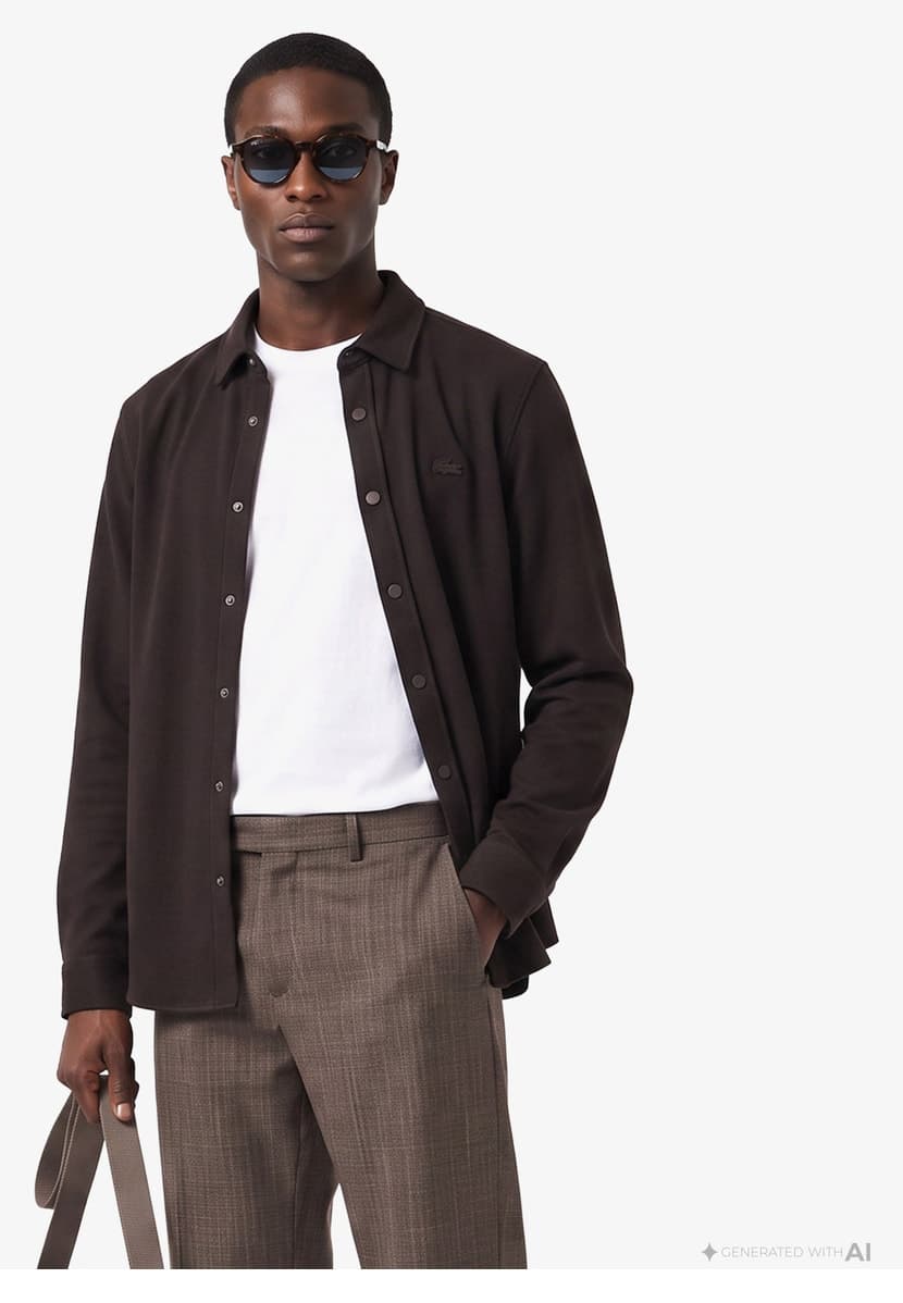 پیراهن مردانه Lacoste فیت معمولی قهوهای پیراهن مردانه Lacoste فیت معمولی قهوهای