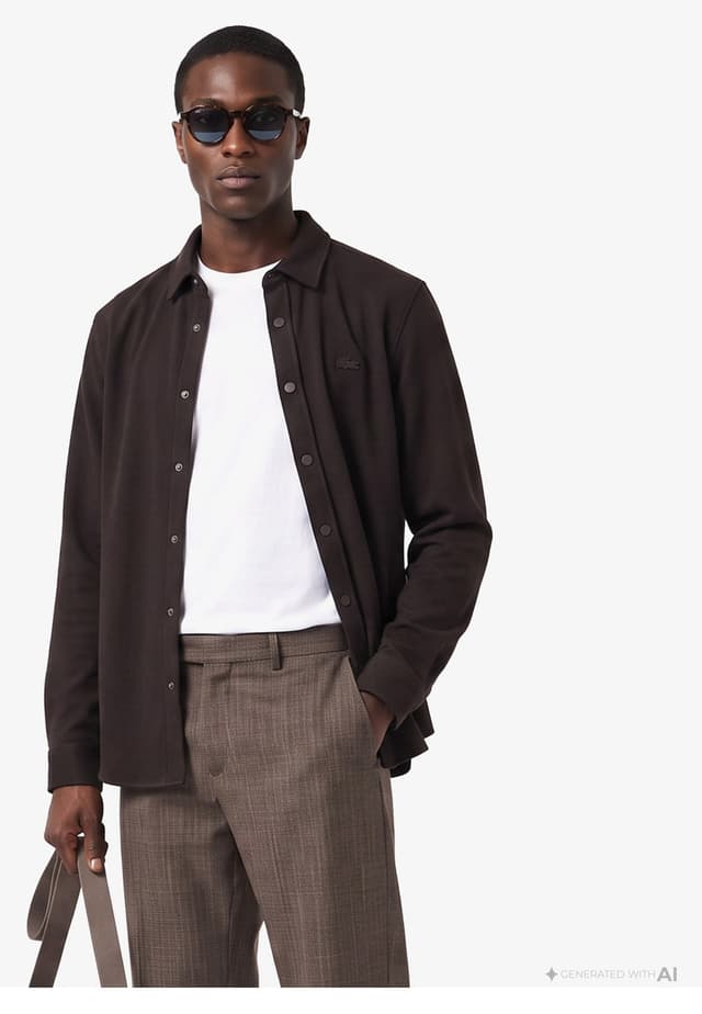 پیراهن مردانه Lacoste فیت معمولی قهوهای پیراهن مردانه Lacoste فیت معمولی قهوهای