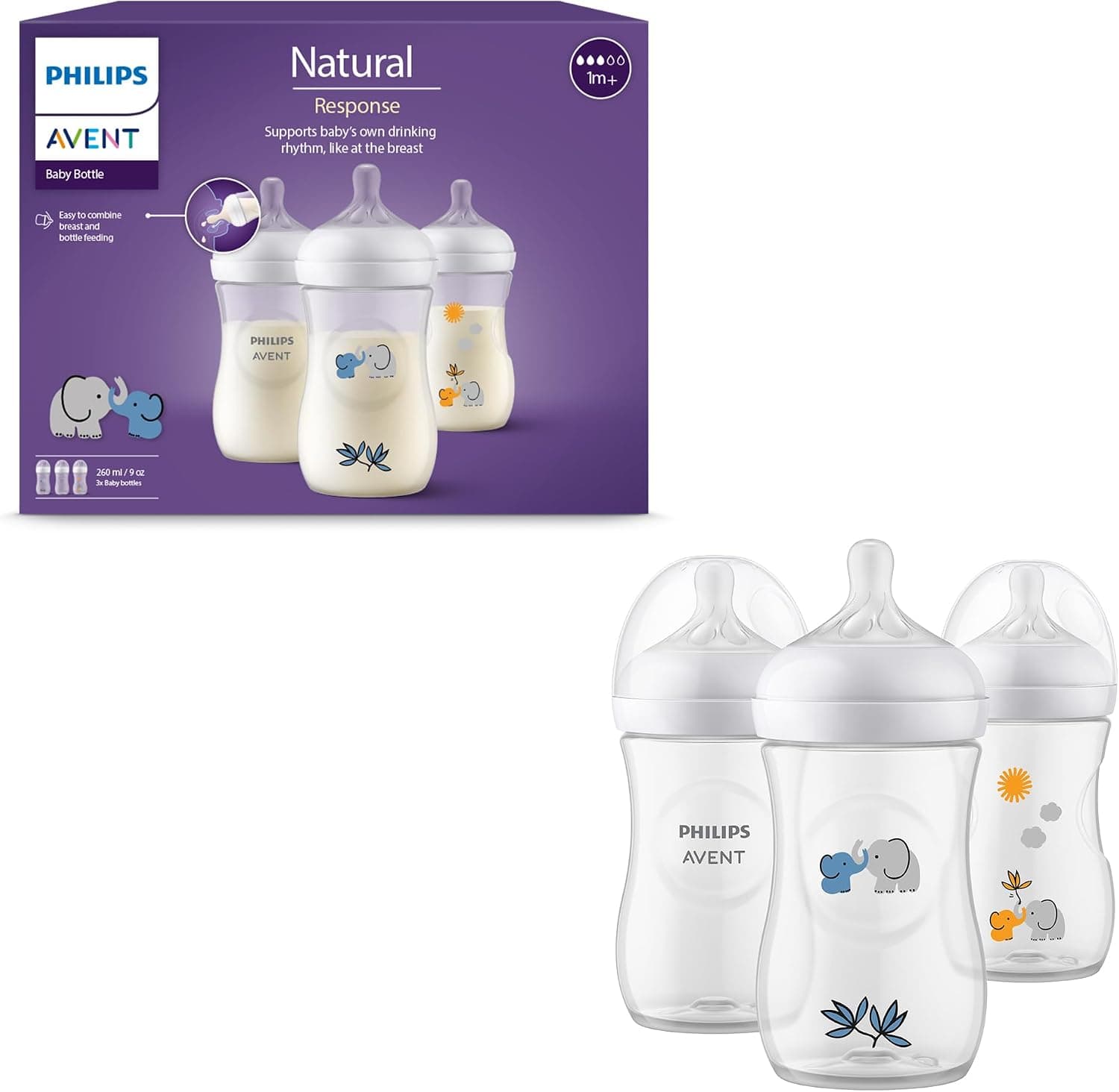 ست هدیه شیشه شیر نوزاد Philips Avent Natural Response 3×260ml مدل SCY903/63 ست هدیه شیشه شیر نوزاد Philips Avent Natural Response 3×260ml مدل SCY903/63