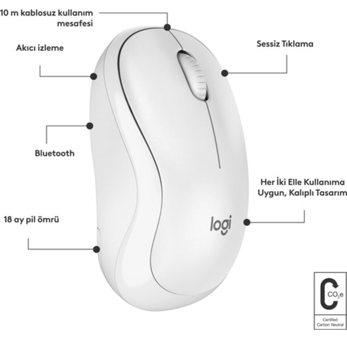 ماوس بیسیم Logitech بلوتوثی بیصدا کامپکت سفید مدل M240 910-007120 ماوس بیسیم Logitech بلوتوثی بیصدا کامپکت سفید مدل M240 910-007120