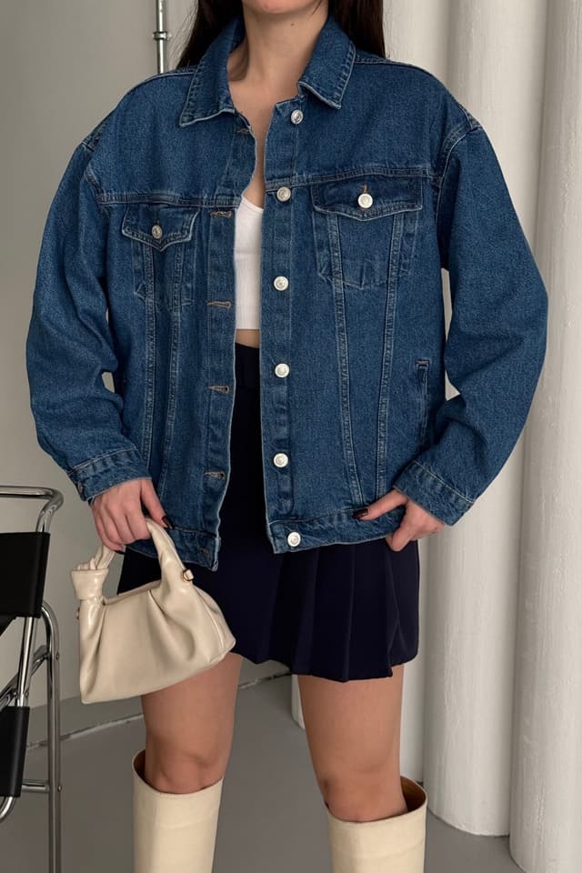 ژاکت جین زنانه XRAY JEANS اورسایز دکمهدار آبی ژاکت جین زنانه XRAY JEANS اورسایز دکمهدار آبی