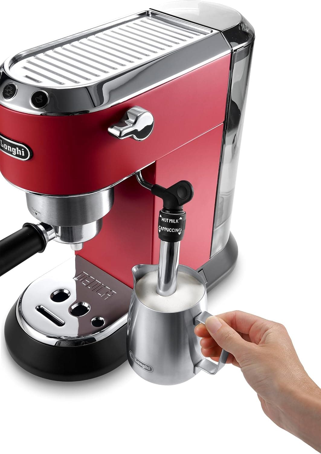 اسپرسوساز دستی پمپی De'Longhi Dedica با نازل کفساز شیر و سیستم گرمایش Thermo Block قرمز مدل EC685.R اسپرسوساز دستی پمپی De'Longhi Dedica با نازل کفساز شیر و سیستم گرمایش Thermo Block قرمز مدل EC685.R