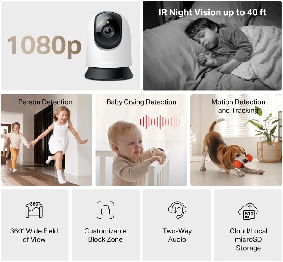 دوربین امنیتی Wi-Fi مدل MC200 با رزولوشن 1080p و دید 360° MERCUSYS دوربین امنیتی Wi-Fi مدل MC200 با رزولوشن 1080p و دید 360° MERCUSYS