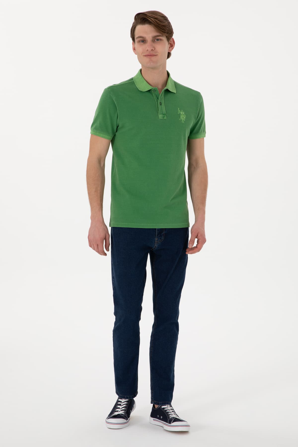 تیشرت مردانه U.S. Polo Assn. اسلیم فیت یقه پولو سبز شستهشده مدل 50305995-VR054 تیشرت مردانه U.S. Polo Assn. اسلیم فیت یقه پولو سبز شستهشده مدل 50305995-VR054
