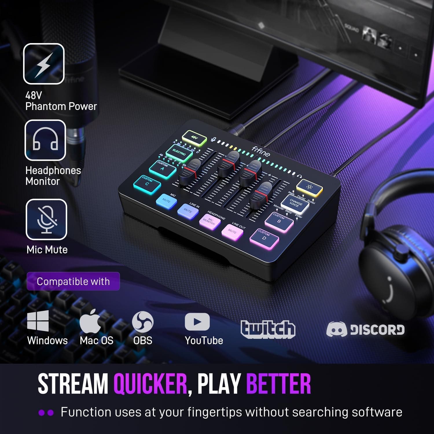 میکسر صوتی گیمینگ FIFINE مدل Ampligame SC3 با رابط میکروفون XLR میکسر صوتی گیمینگ FIFINE مدل Ampligame SC3 با رابط میکروفون XLR