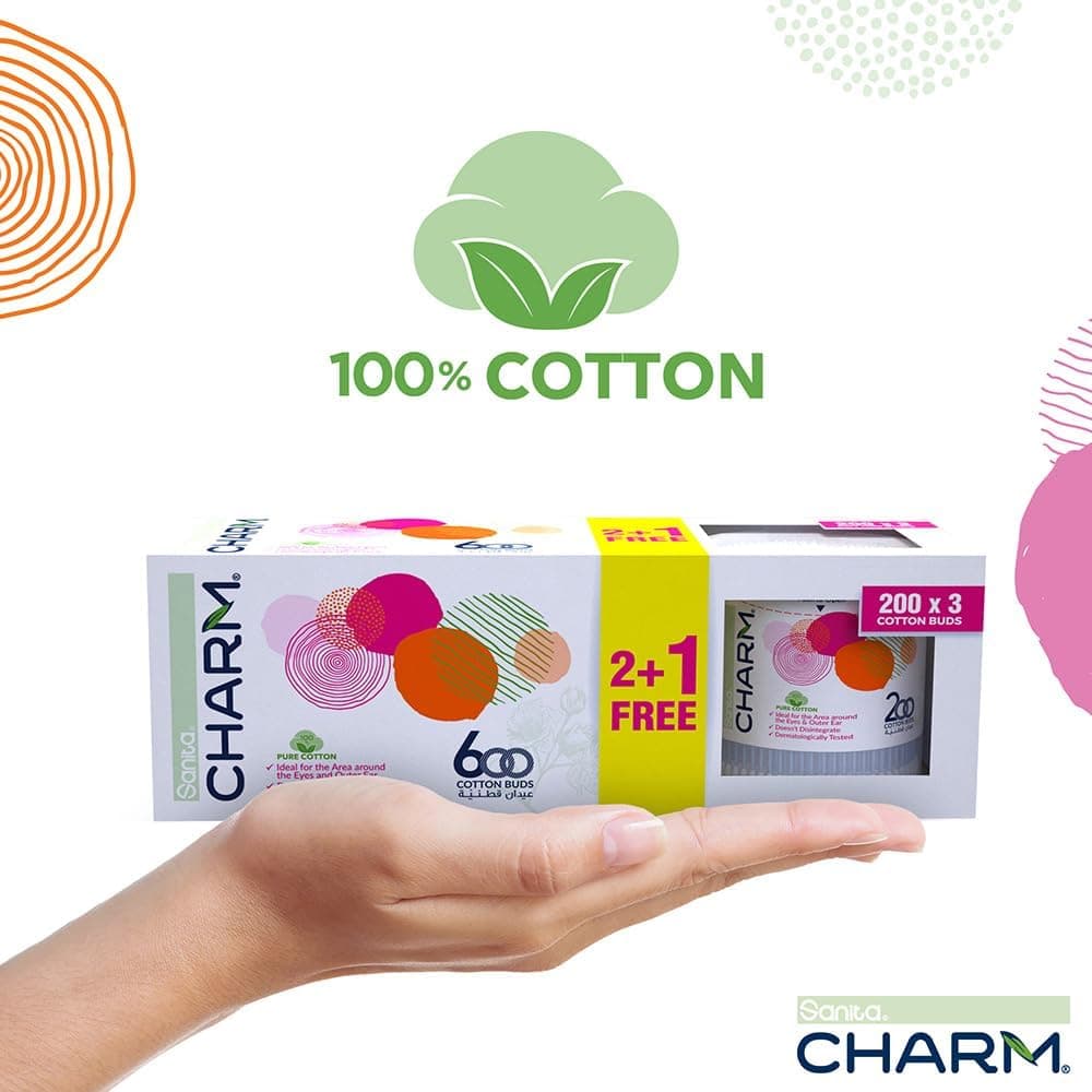گوشپاککن Sanita Club پنبهای 100٪ مدل Sanita Charm، 600 (200X2+1) عدد گوشپاککن Sanita Club پنبهای 100٪ مدل Sanita Charm، 600 (200X2+1) عدد