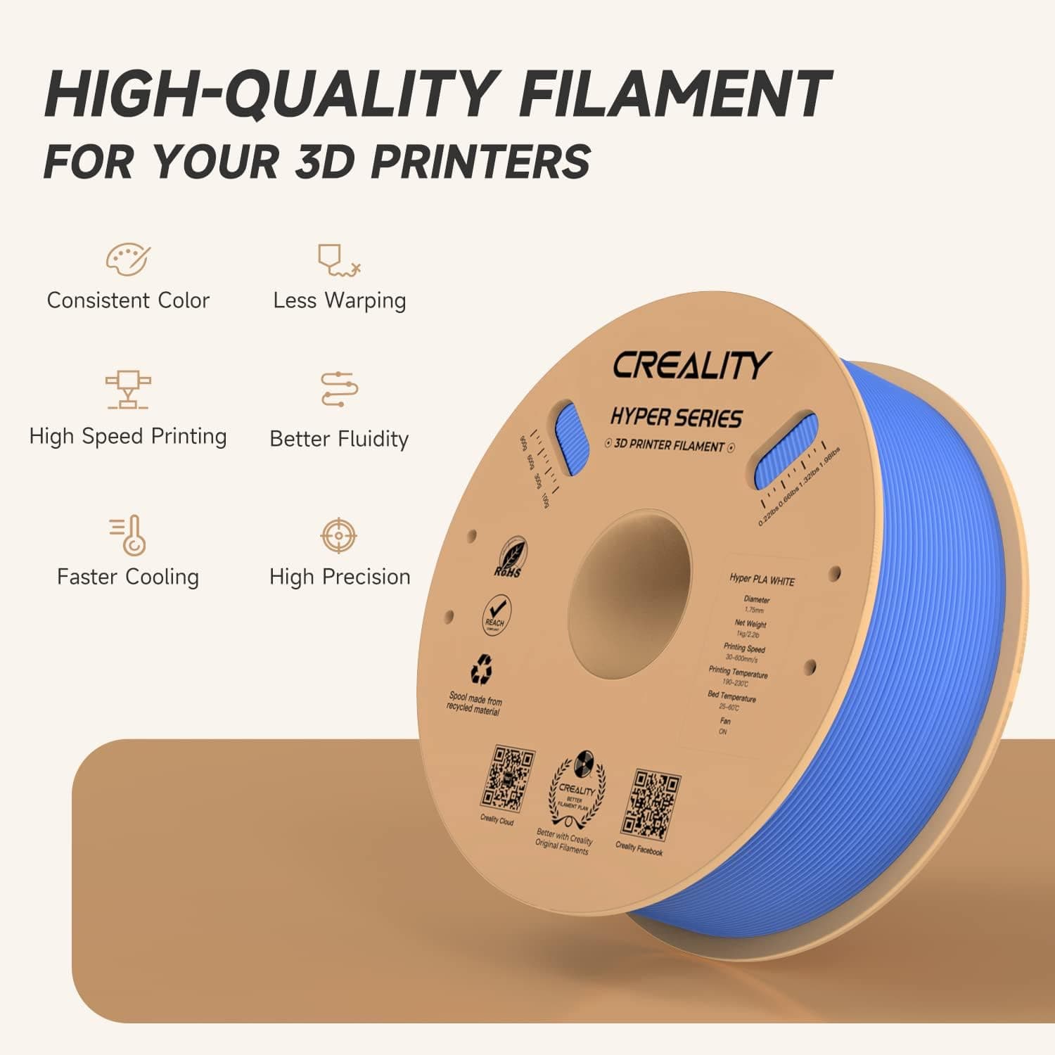 فیلامنت پرینتر سه بعدی Creality Hyper PLA 1.75 mm 1 KG آبی فیلامنت پرینتر سه بعدی Creality Hyper PLA 1.75 mm 1 KG آبی