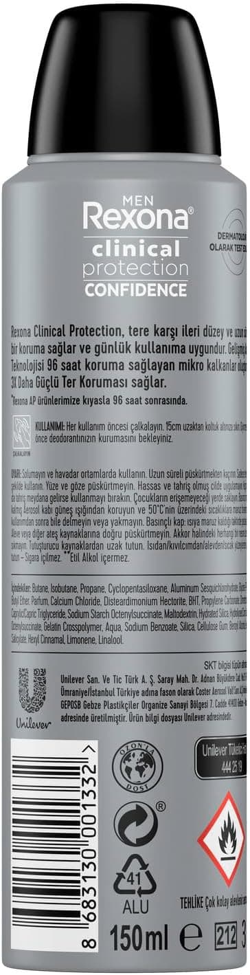 دئودورانت اسپری مردانه Rexona Clinical Protection Confidence 150 ml دئودورانت اسپری مردانه Rexona Clinical Protection Confidence 150 ml