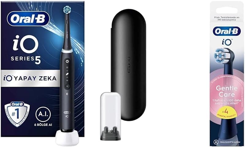 مسواک برقی شارژی مشکی Oral-B با فناوری هوش مصنوعی مدل iO 5 بههمراه ۴ سری یدکی iO Gentle Care مشکی مسواک برقی شارژی مشکی Oral-B با فناوری هوش مصنوعی مدل iO 5 بههمراه ۴ سری یدکی iO Gentle Care مشکی