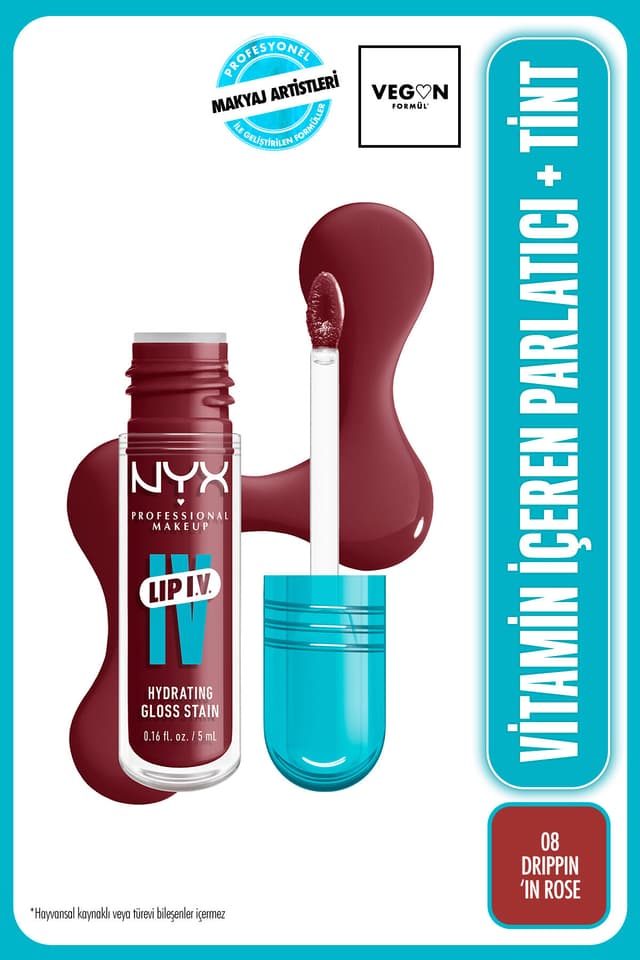 برق لب و تینت لب ویتامیندار NYX Professional Makeup مدل 08 Drippin' In Rose برق لب و تینت لب ویتامیندار NYX Professional Makeup مدل 08 Drippin' In Rose