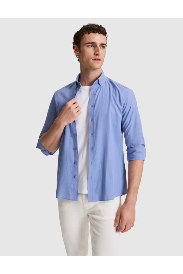 پیراهن آستینبلند Pierre Cardin آبی 100% نخی با ظاهر کتان فیت اسلیم مدل 50325355-VR036 پیراهن آستینبلند Pierre Cardin آبی 100% نخی با ظاهر کتان فیت اسلیم مدل 50325355-VR036