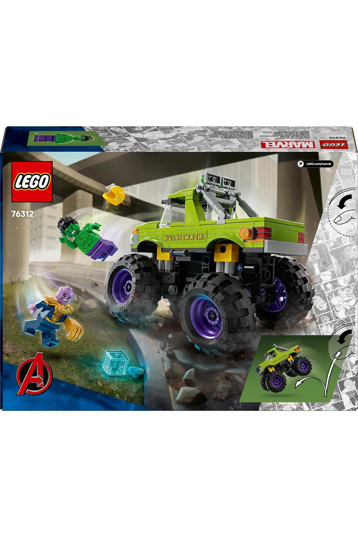 ست ساختنی 7+ لگو Marvel کامیون Hulk در برابر Thanos مدل 76312، 229 قطعه ست ساختنی 7+ لگو Marvel کامیون Hulk در برابر Thanos مدل 76312، 229 قطعه