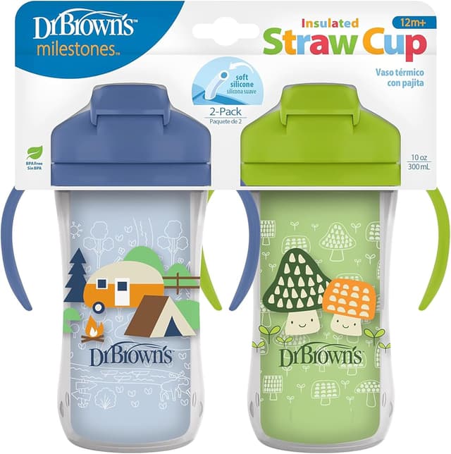 لیوان آبخوری Dr. Brown's Milestones عایقدار با نی 2-Pack آبی سبز 300 mL لیوان آبخوری Dr. Brown's Milestones عایقدار با نی 2-Pack آبی سبز 300 mL