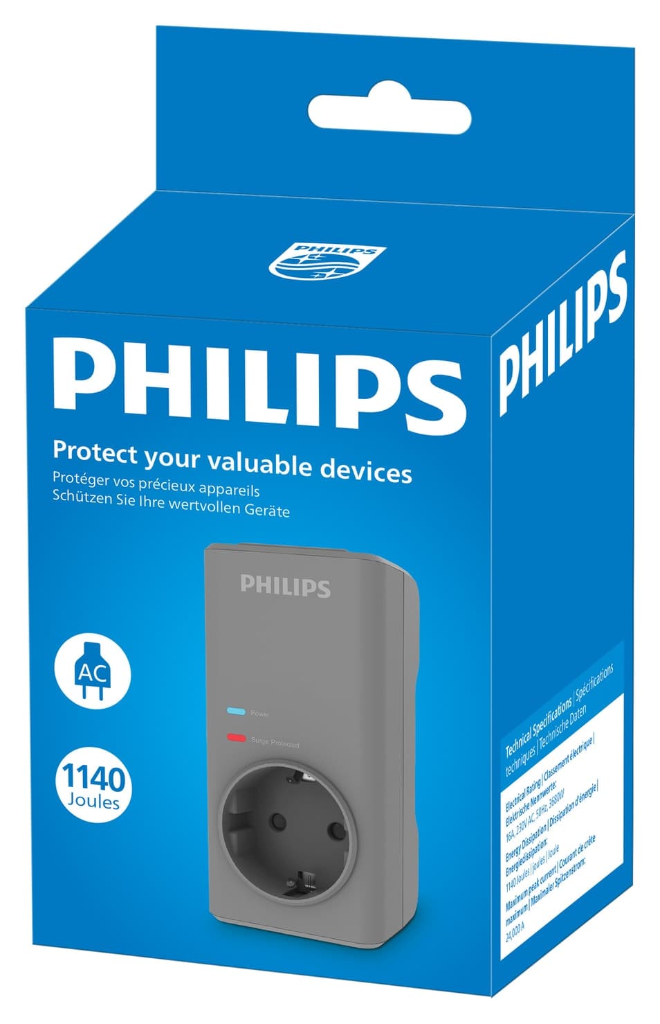 پریز محافظ برق تکخانه Philips خاکستری 1140 Joule مدل CHP7010G/10 پریز محافظ برق تکخانه Philips خاکستری 1140 Joule مدل CHP7010G/10