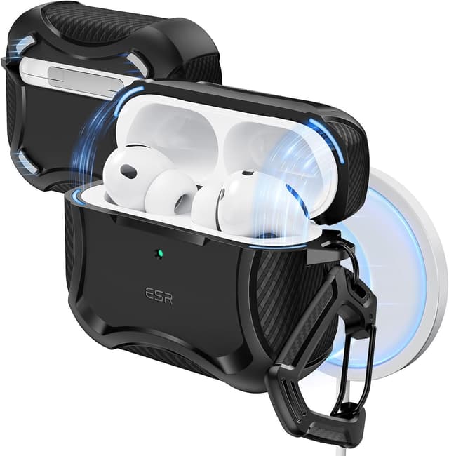 قاب ESR AirPods Pro 3 2025 درب مغناطیسی سری Cyber Tough مشکی قاب ESR AirPods Pro 3 2025 درب مغناطیسی سری Cyber Tough مشکی