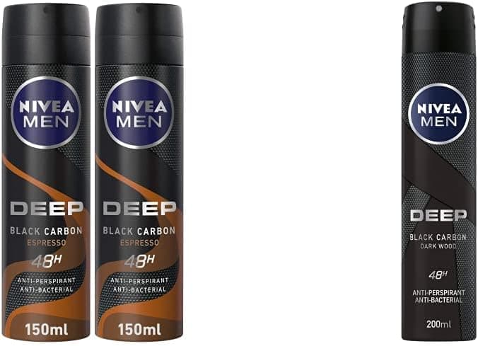 اسپری ضدتعریق مردانه NIVEA با محافظت 72h، DEEP Black Carbon آنتیباکتریال با رایحه اسپرسو 2x150ml اسپری ضدتعریق مردانه NIVEA با محافظت 72h، DEEP Black Carbon آنتیباکتریال با رایحه اسپرسو 2x150ml