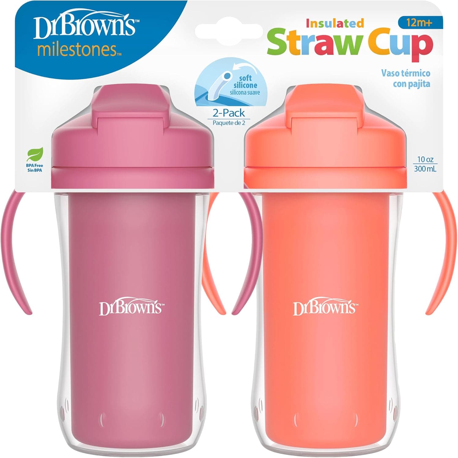 لیوان آبخوری Dr. Brown's مدل Milestones عایقدار با نی سبز 2-Pack 300 mL بدون BPA لیوان آبخوری Dr. Brown's مدل Milestones عایقدار با نی سبز 2-Pack 300 mL بدون BPA