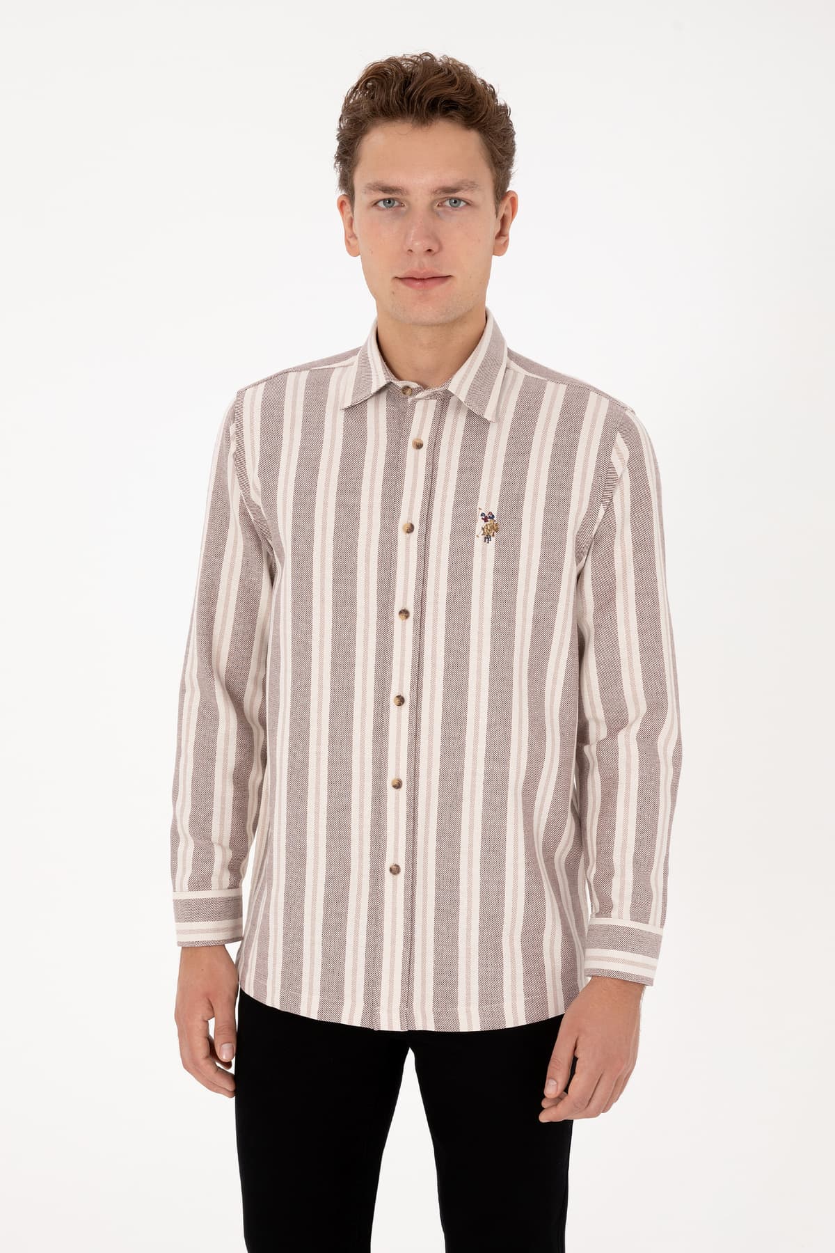 پیراهن مردانه U.S. Polo Assn. قهوهای راهراه آستینبلند کرم مدل 50316546-VR233 پیراهن مردانه U.S. Polo Assn. قهوهای راهراه آستینبلند کرم مدل 50316546-VR233