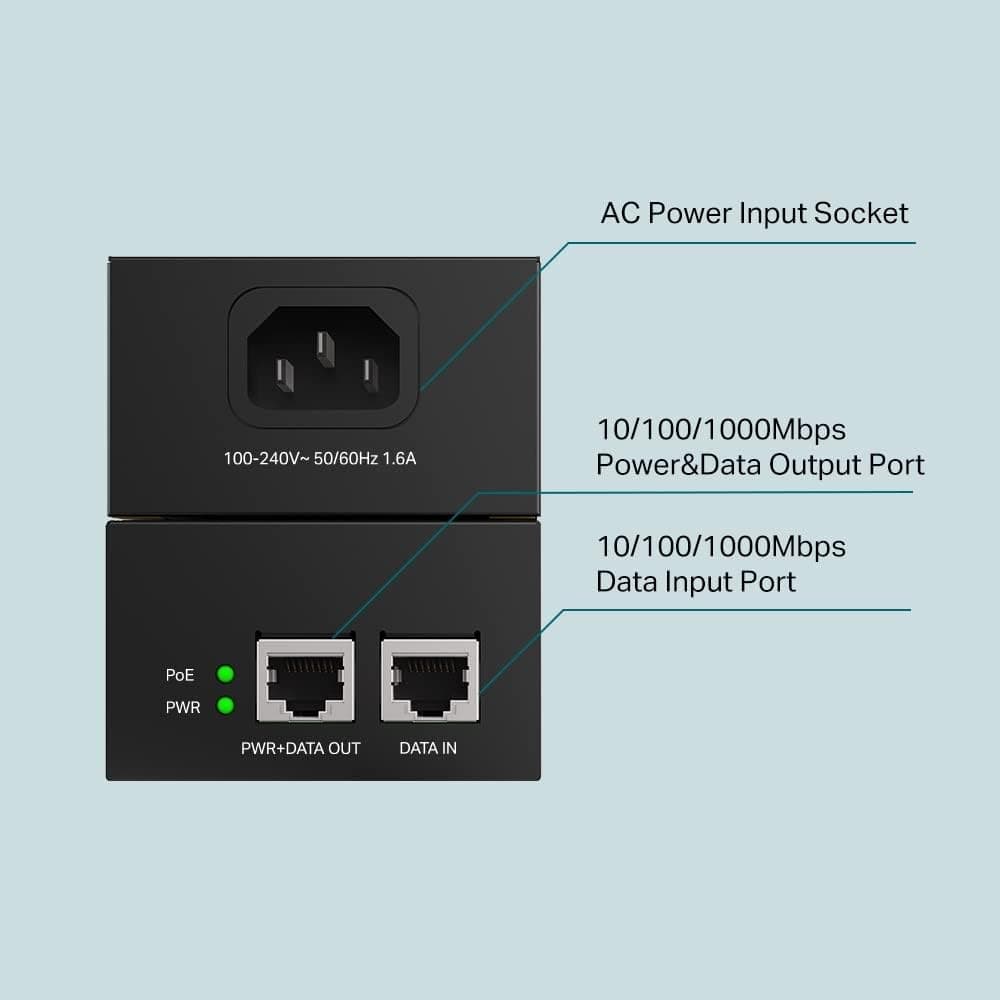 انژکتور PoE گیگابیتی TP-Link 802.3at/af با توان 60 W و برد 100m مدل PoE170S انژکتور PoE گیگابیتی TP-Link 802.3at/af با توان 60 W و برد 100m مدل PoE170S