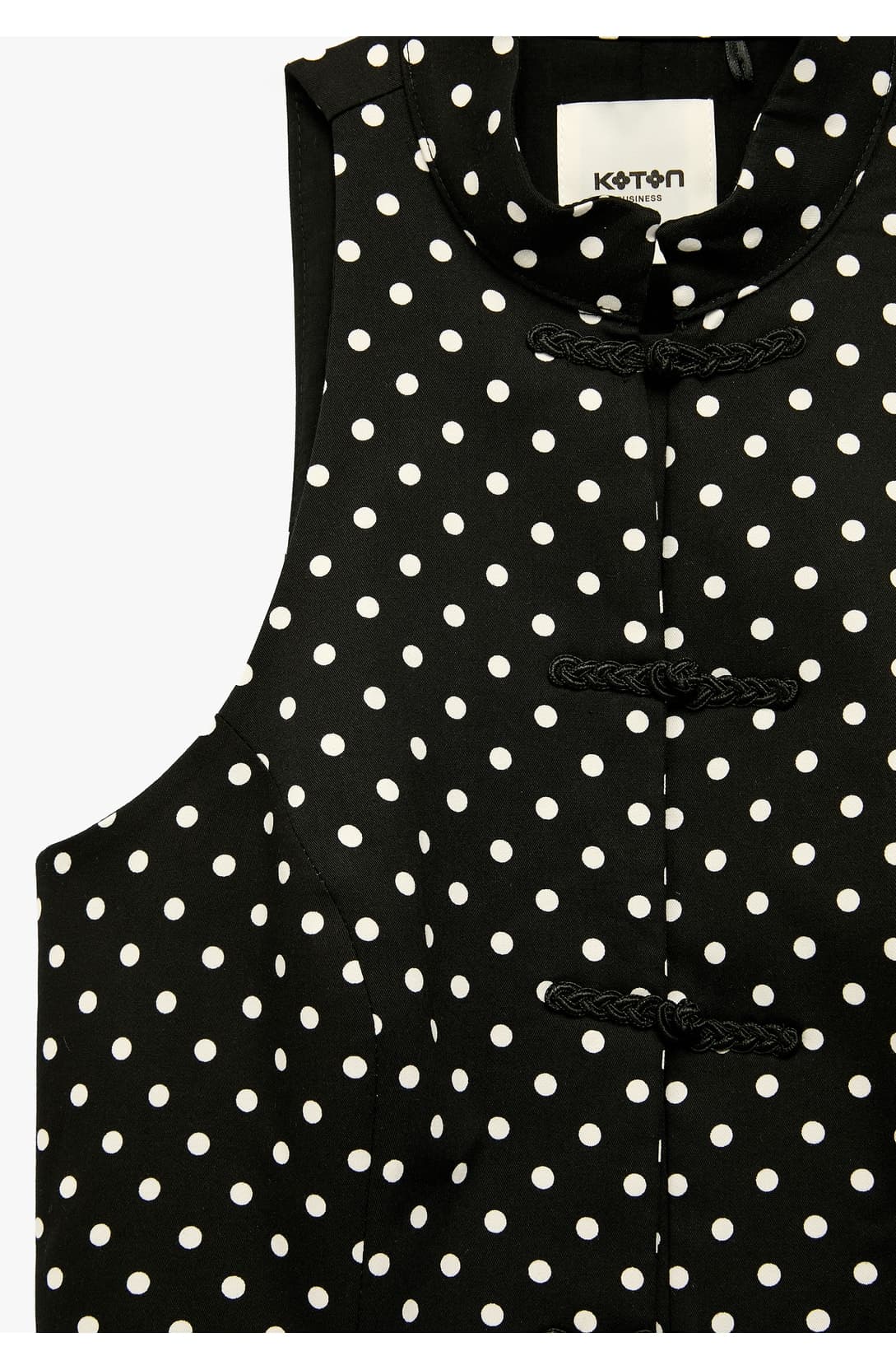 جلیقه زنانه Koton بدون آستین با دکمههای تزئینی خالدار یقه Mandarin Qipao جلیقه زنانه Koton بدون آستین با دکمههای تزئینی خالدار یقه Mandarin Qipao