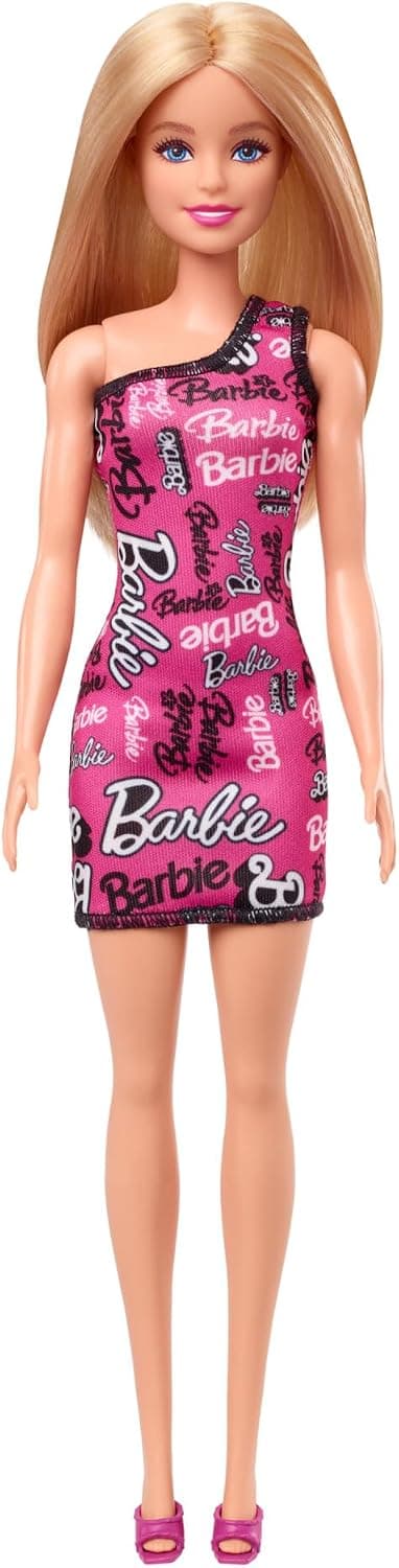 عروسک مد Barbie با موهای بلوند صاف، لباس صورتی جداشدنی و کفشهای لوگودار عروسک مد Barbie با موهای بلوند صاف، لباس صورتی جداشدنی و کفشهای لوگودار
