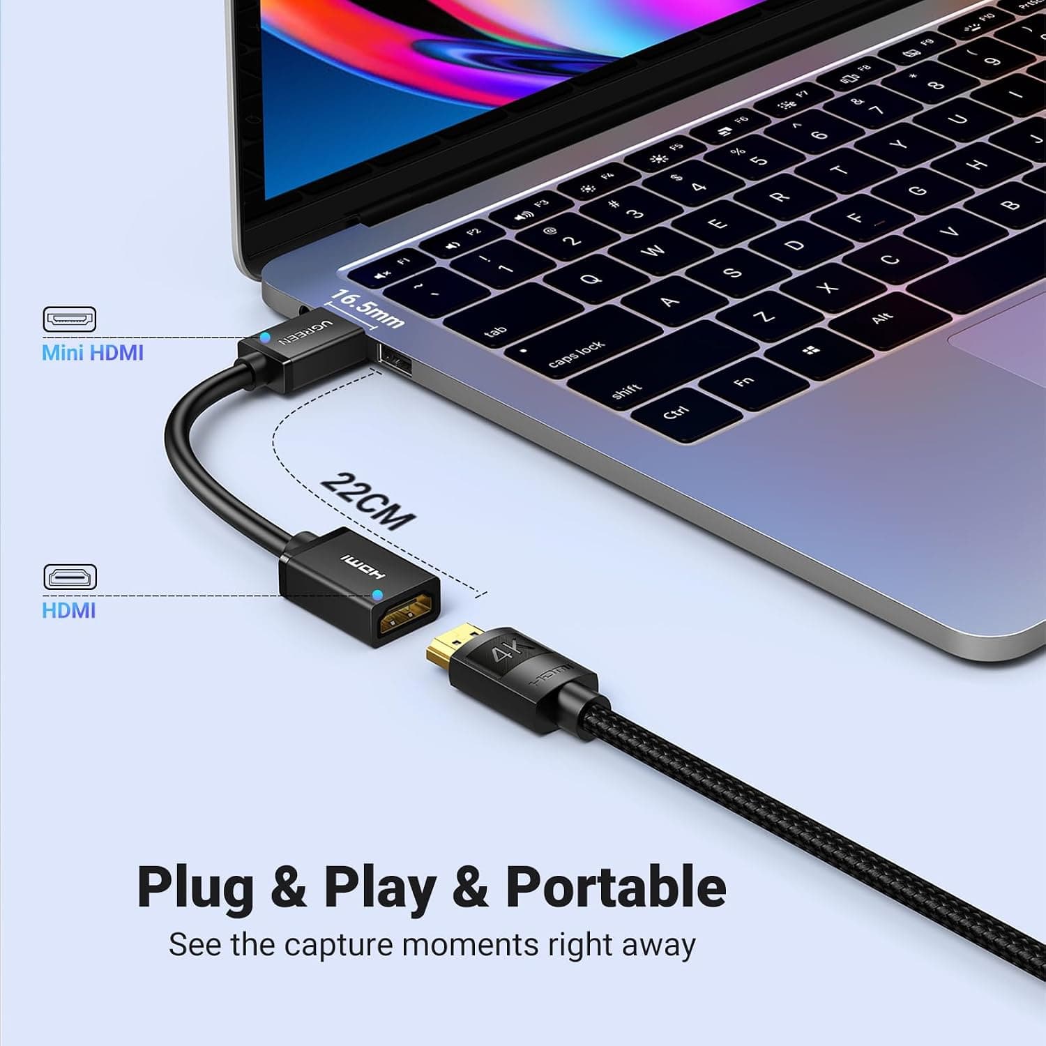 مبدل Mini HDMI به HDMI UGREEN نری به مادگی 4K 60Hz با پشتیبانی از 3D، 18Gbit/s، 20CM مبدل Mini HDMI به HDMI UGREEN نری به مادگی 4K 60Hz با پشتیبانی از 3D، 18Gbit/s، 20CM