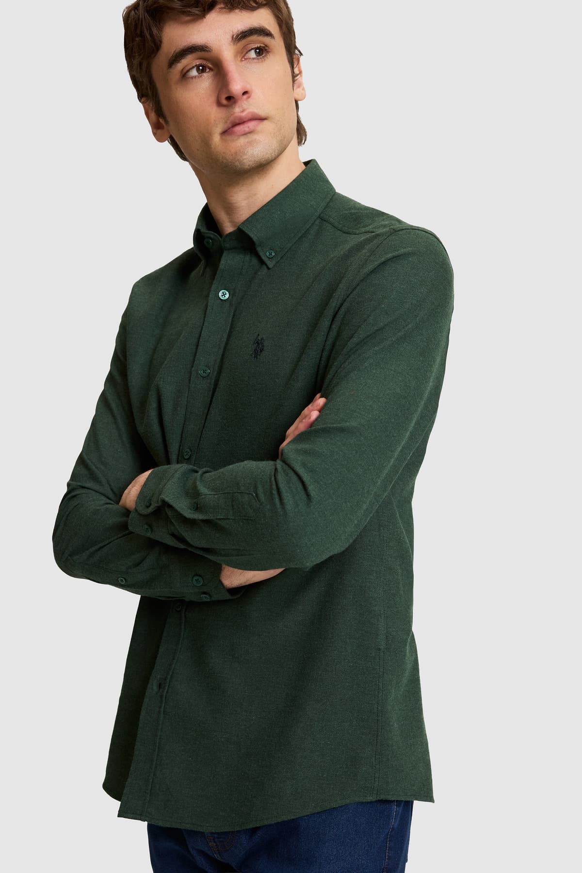 پیراهن مردانه U.S. Polo Assn. سبز تیره اسلیم فیت آستین بلند بیسیک مدل 50332397-VR079 پیراهن مردانه U.S. Polo Assn. سبز تیره اسلیم فیت آستین بلند بیسیک مدل 50332397-VR079