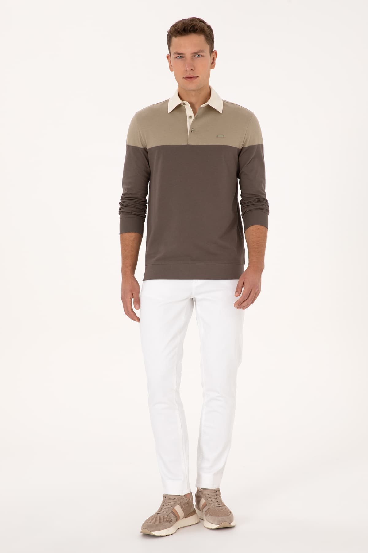 سوئیشرت مردانه U.S. Polo Assn. فیت معمولی یقه پولو خاکی روشن مدل 50316428-VR183 سوئیشرت مردانه U.S. Polo Assn. فیت معمولی یقه پولو خاکی روشن مدل 50316428-VR183