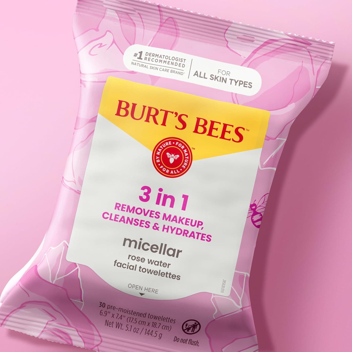 دستمال مرطوب میسلار پاککننده آرایش Burt's Bees با آب گل محمدی 30 عدد دستمال مرطوب میسلار پاککننده آرایش Burt's Bees با آب گل محمدی 30 عدد