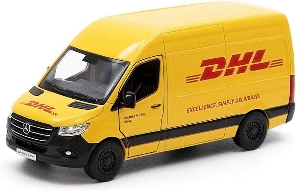 ماشین اسباببازی کودک D.A.Y. Republic ون زرد فلزی Mercedes Benz Sprinter عقبکش مدل DHL Van ماشین اسباببازی کودک D.A.Y. Republic ون زرد فلزی Mercedes Benz Sprinter عقبکش مدل DHL Van