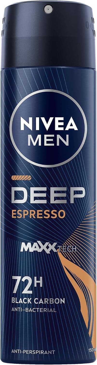 اسپری ضدتعریق مردانه NIVEA با محافظت 72h، DEEP Black Carbon آنتیباکتریال با رایحه اسپرسو 2x150ml اسپری ضدتعریق مردانه NIVEA با محافظت 72h، DEEP Black Carbon آنتیباکتریال با رایحه اسپرسو 2x150ml