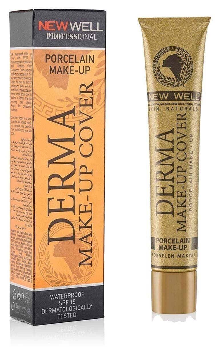 کرمپودر کاور آرایشی New Well Derma رنگ برنزه کرمپودر کاور آرایشی New Well Derma رنگ برنزه