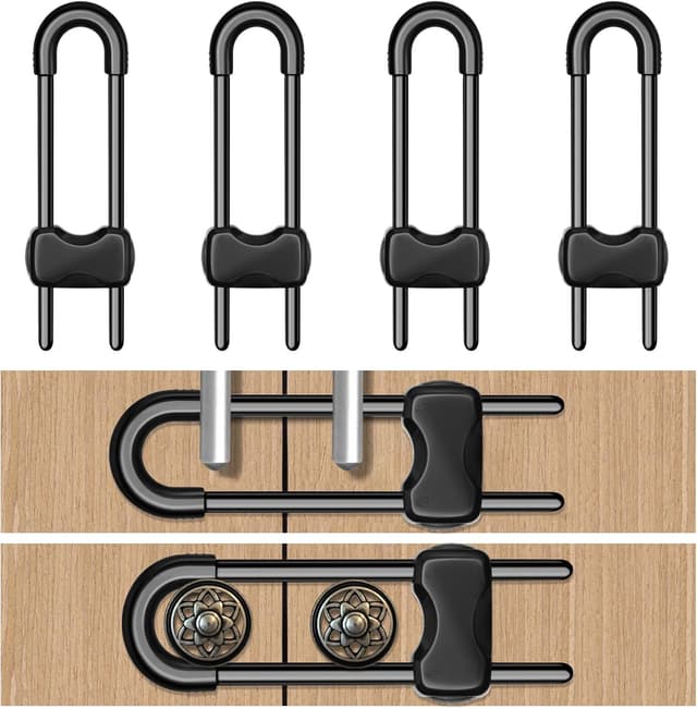 قفل کابینت کودک LLOOC مشکی بسته 4 عددی قفل کابینت کودک LLOOC مشکی بسته 4 عددی