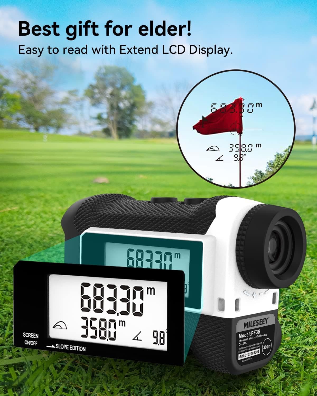 فاصلهیاب گلف MiLESEEY با کلید شیب، نمایشگر LCD خارجی و قفل پرچم، ضدآب، 875 Yards، مدل PF3S فاصلهیاب گلف MiLESEEY با کلید شیب، نمایشگر LCD خارجی و قفل پرچم، ضدآب، 875 Yards، مدل PF3S